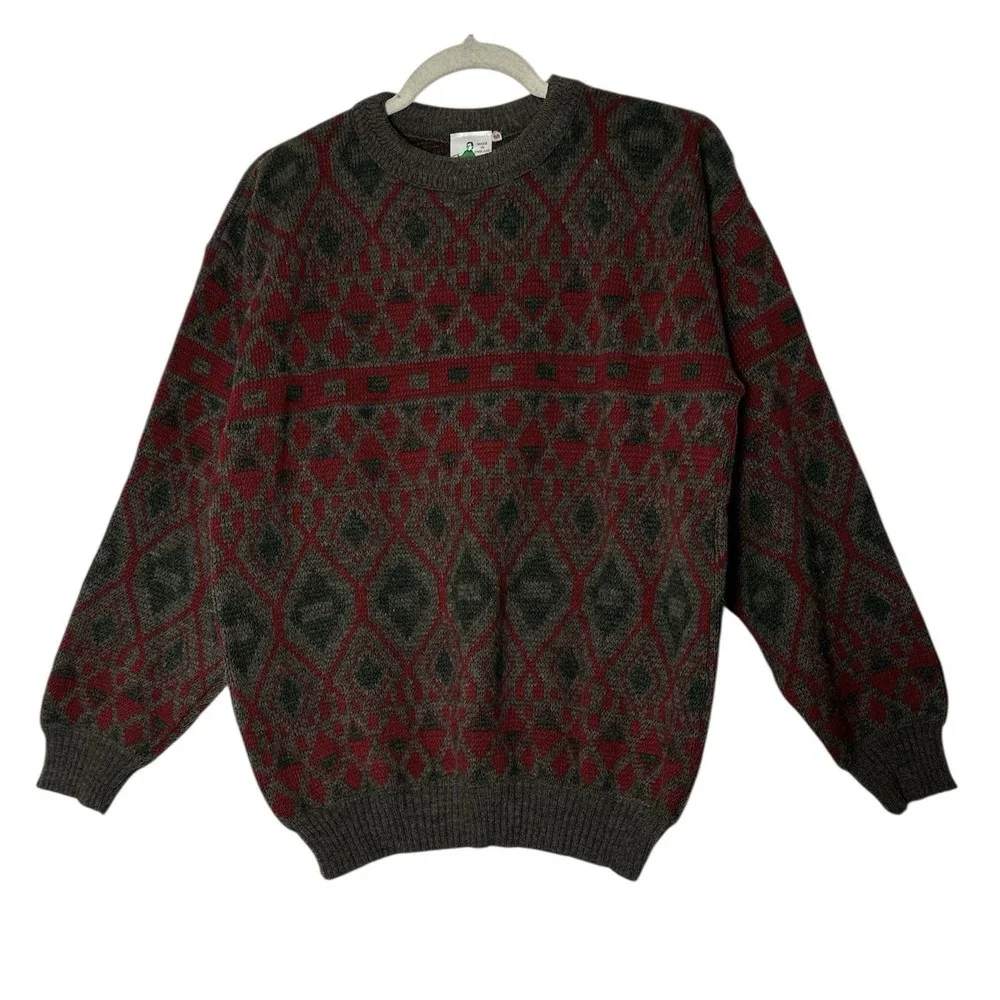 Vintage Woodman's Men's Medium Sweater Wool Blend Crew Y2K Nordic Outdoor